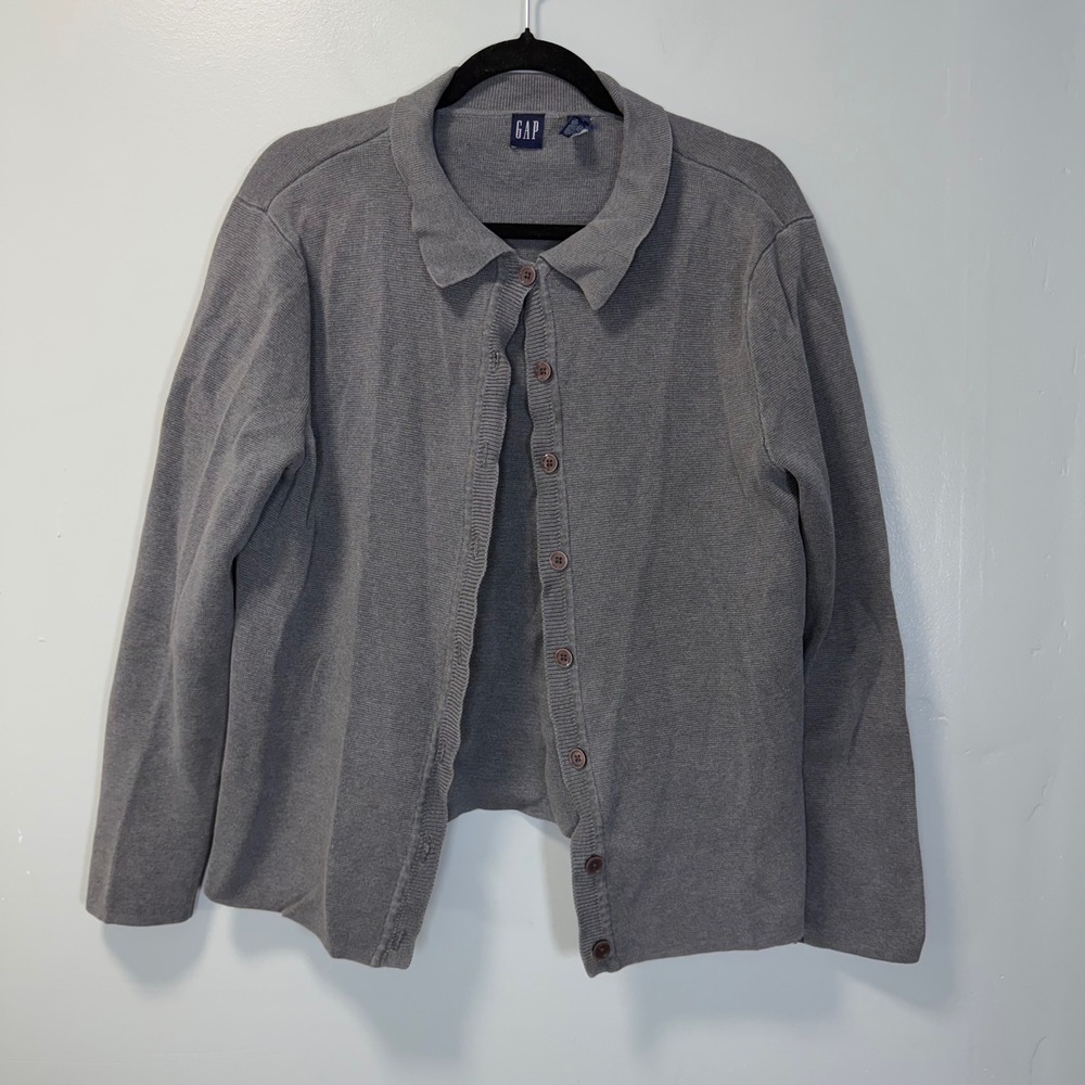 GAP Womens Gray Cotton Knit Button Front Collar Cardigan Sweater Large
